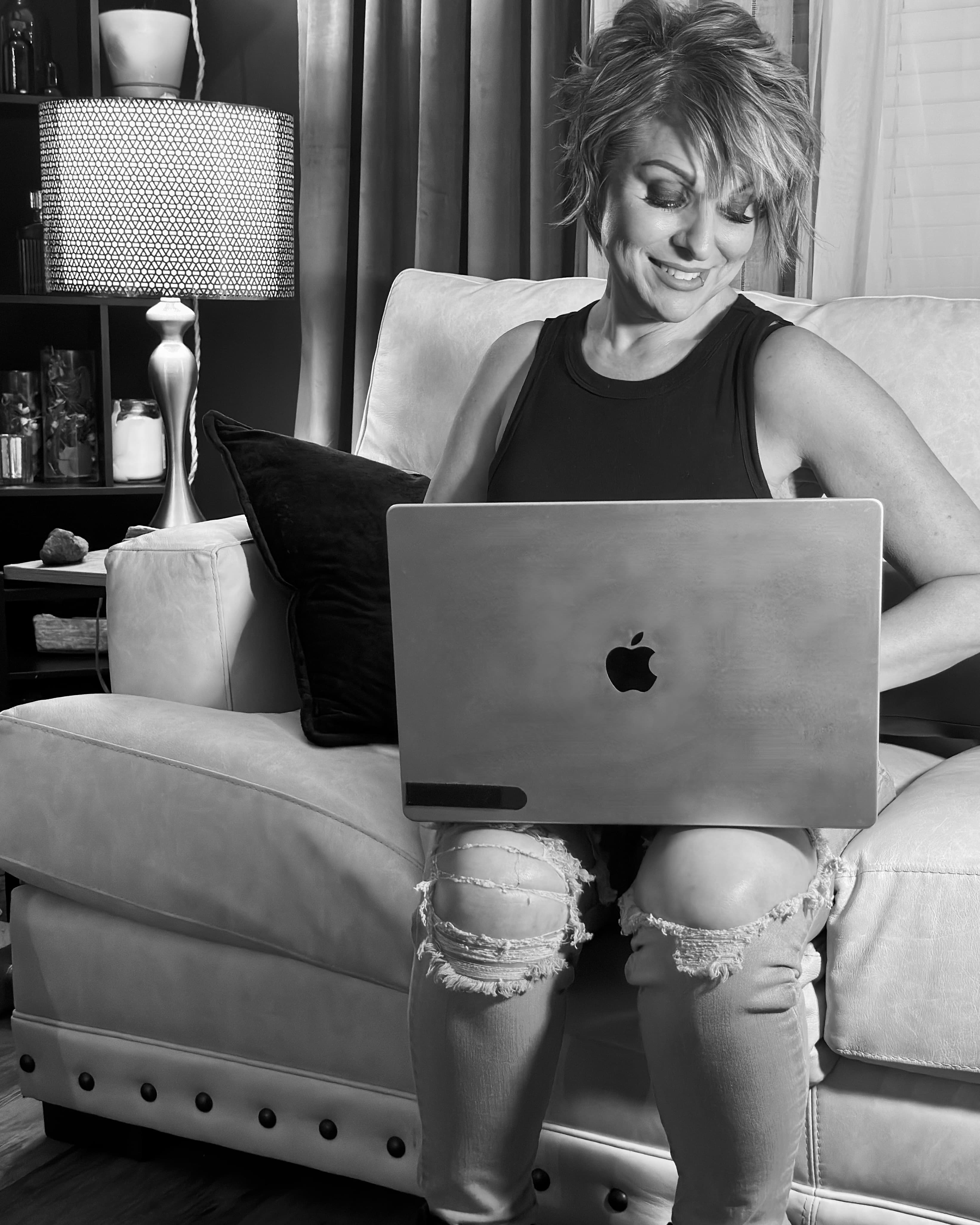 Jackie Miller working at her laptop