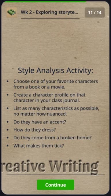 Screenshot: character-profile prompt