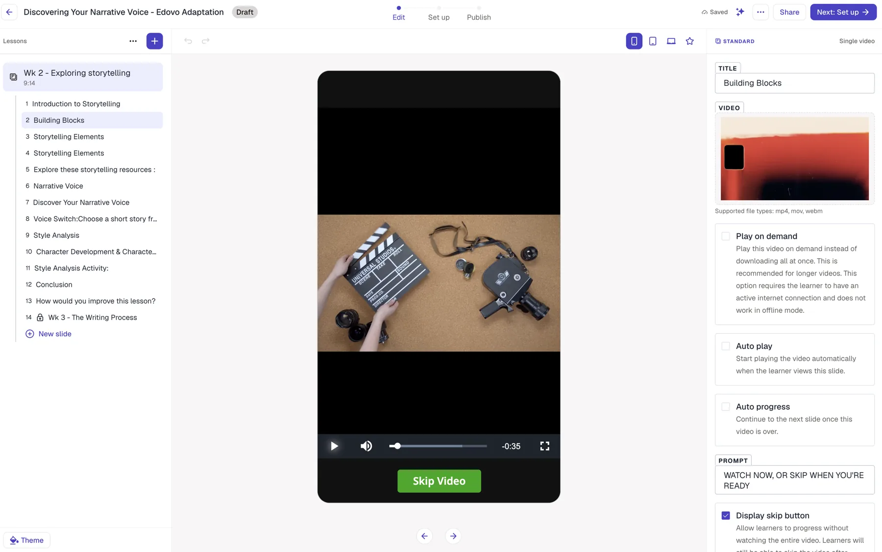 Screenshot: revised screen in the live LMS